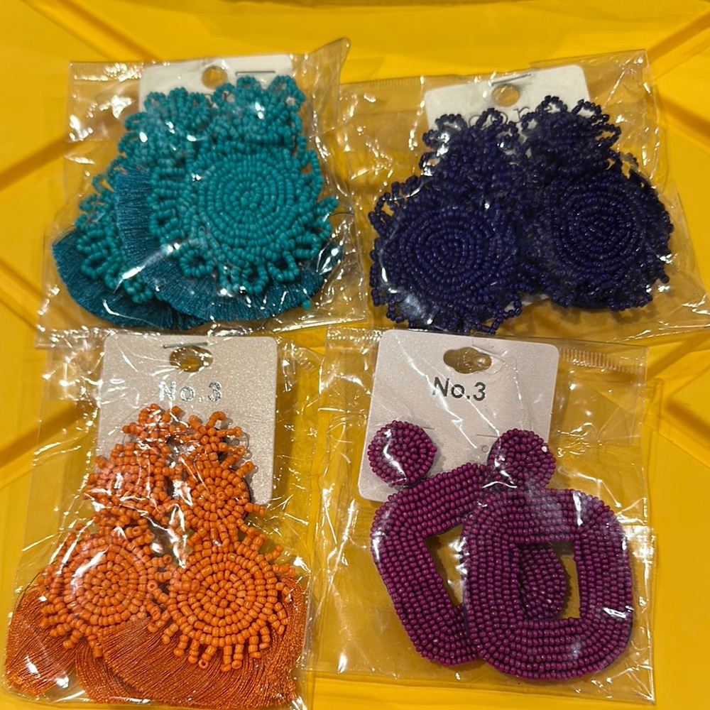 Core/No. 3 - Elegant Beaded Earrings Set - Teal, Navy, Orange, Purple